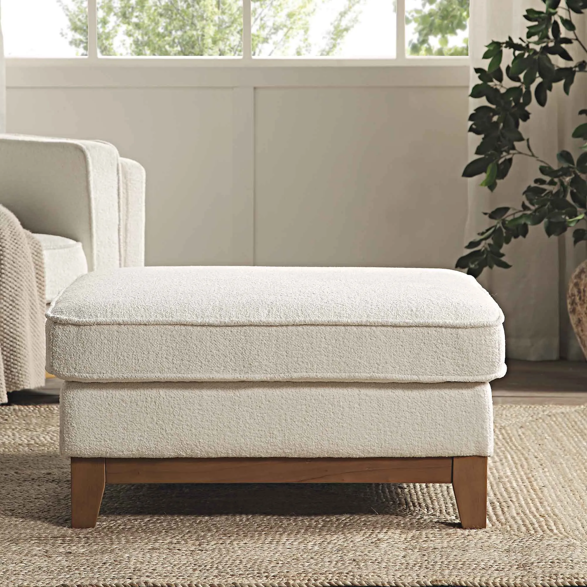 Dipley Beige Boucle Fabric Storage Footstool