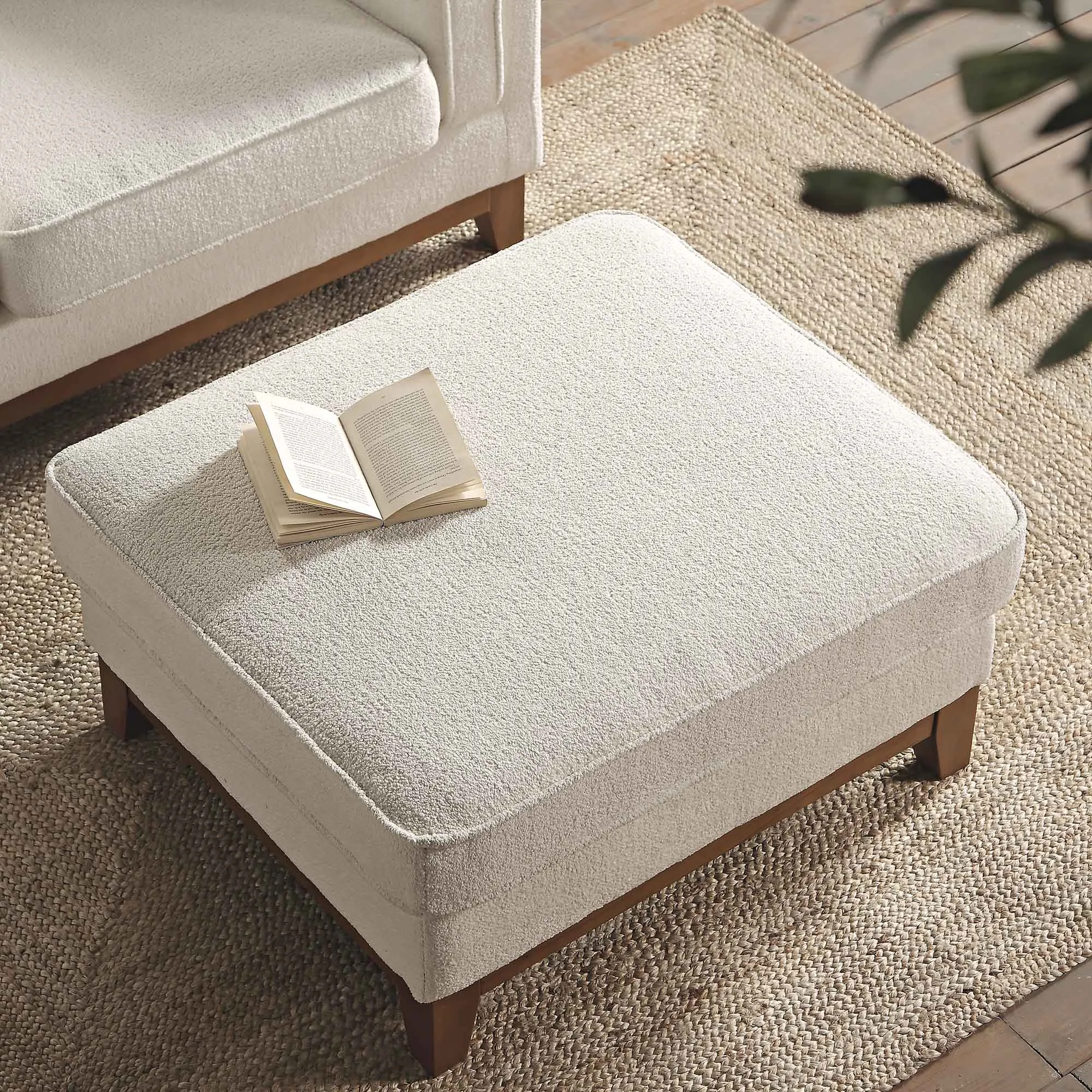 Dipley Beige Boucle Fabric Storage Footstool