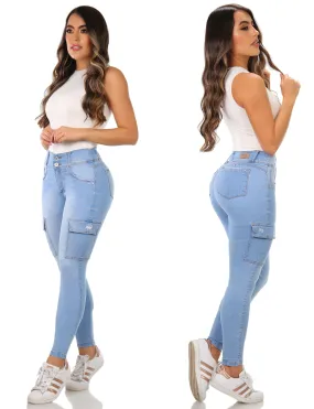 DM Shapewear 7606 Light blue Cargo push up Jeans