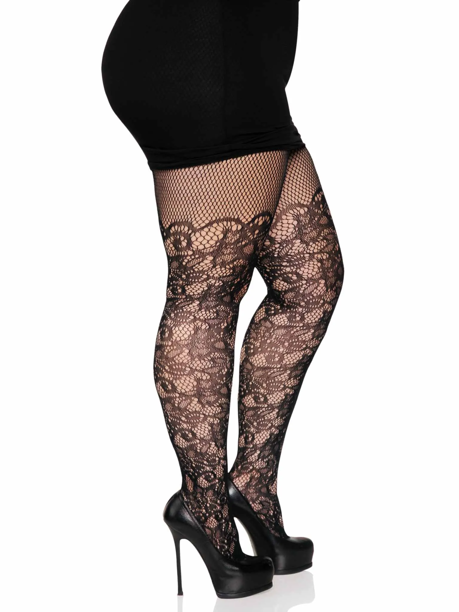 Drew Plus Floral Vine Fishnet Tights