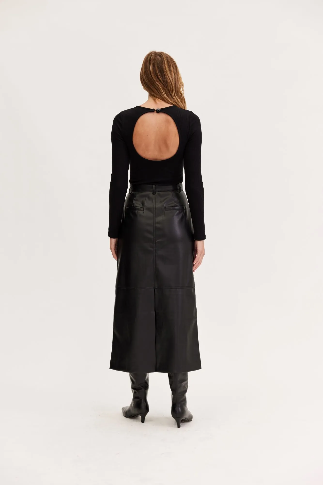 Dylan PU Column Skirt | Black