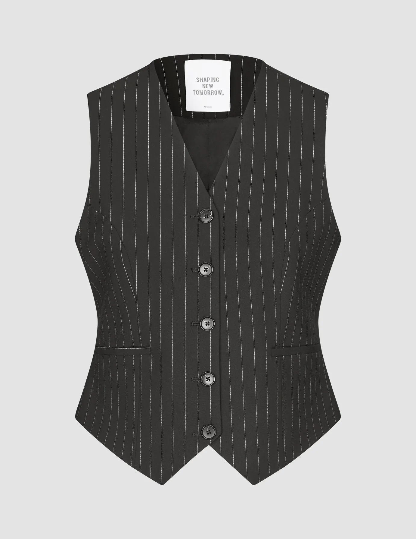 Essential Vest Short Black Silver Pinstripe