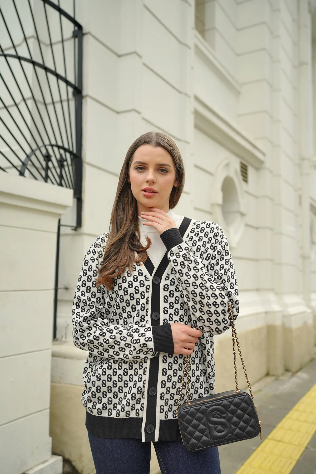 Everyday Monogram Cardigan - Cannoli Cream