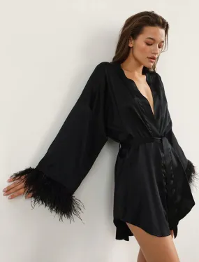 FEATHER TRIM SATIN ROBE