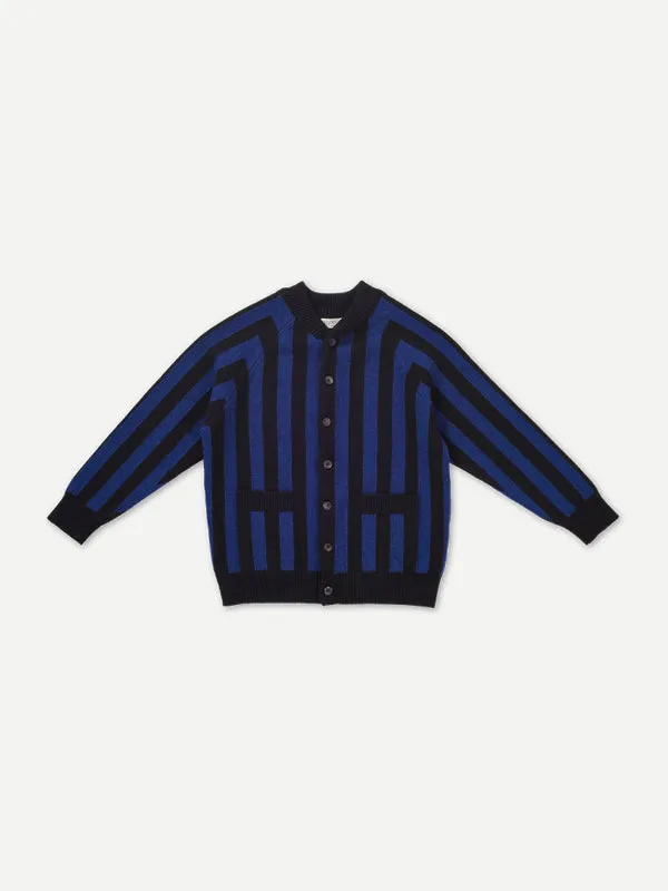 FELTED VERTICAL STRIPE CARDIGAN BLACK & NIGHTSKY