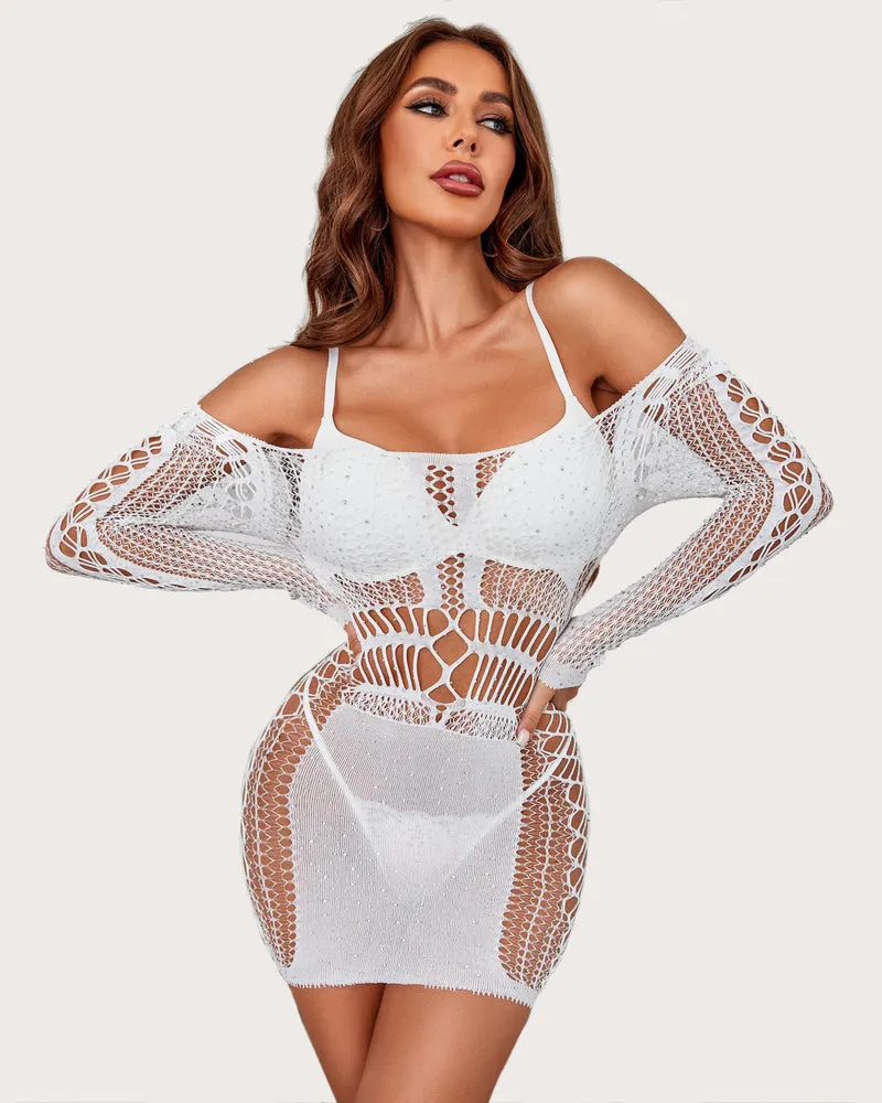 Fishnet Dress Sparkle Rhinestone Bodysuit