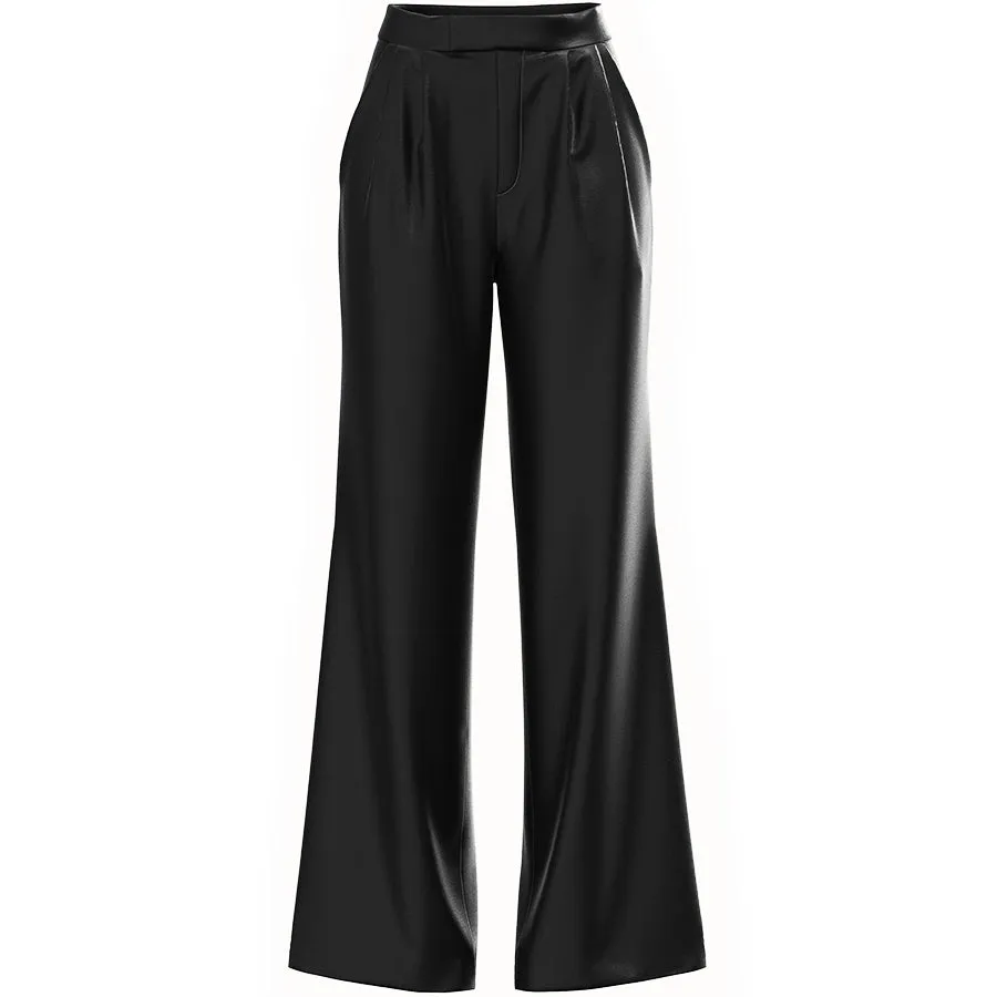 FLARED SATIN SILK TROUSER IN BLACK