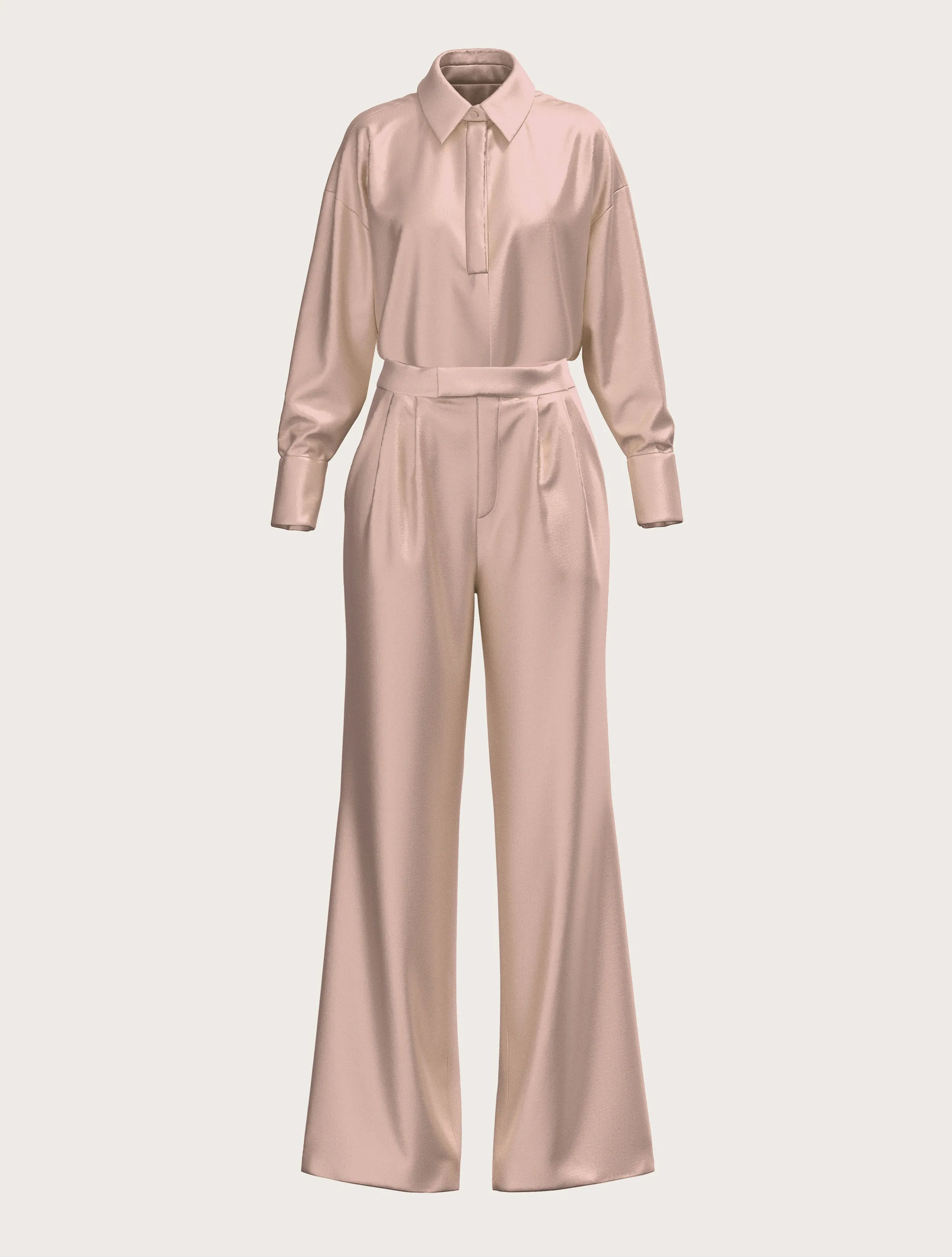 FLARED SATIN SILK TROUSER IN BLUSH