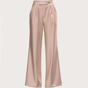 FLARED SATIN SILK TROUSER IN BLUSH