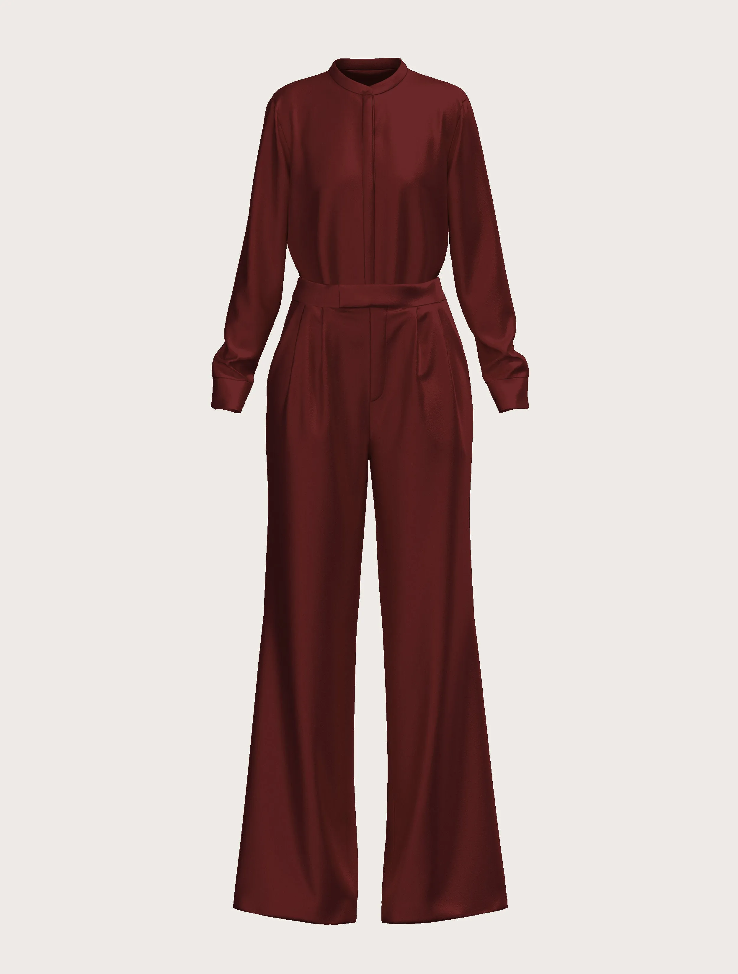 FLARED SATIN SILK TROUSER IN BORDEAUX