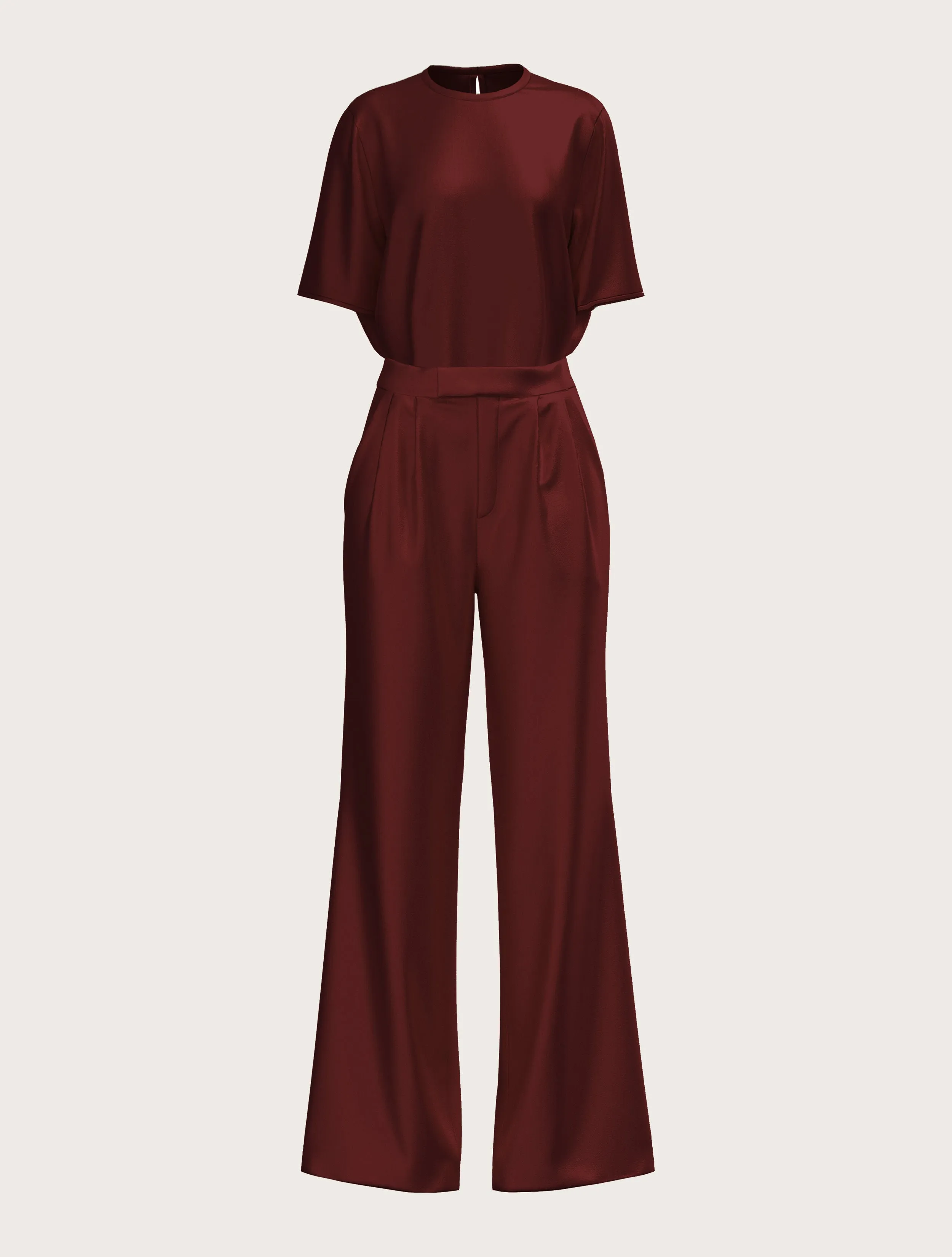 FLARED SATIN SILK TROUSER IN BORDEAUX