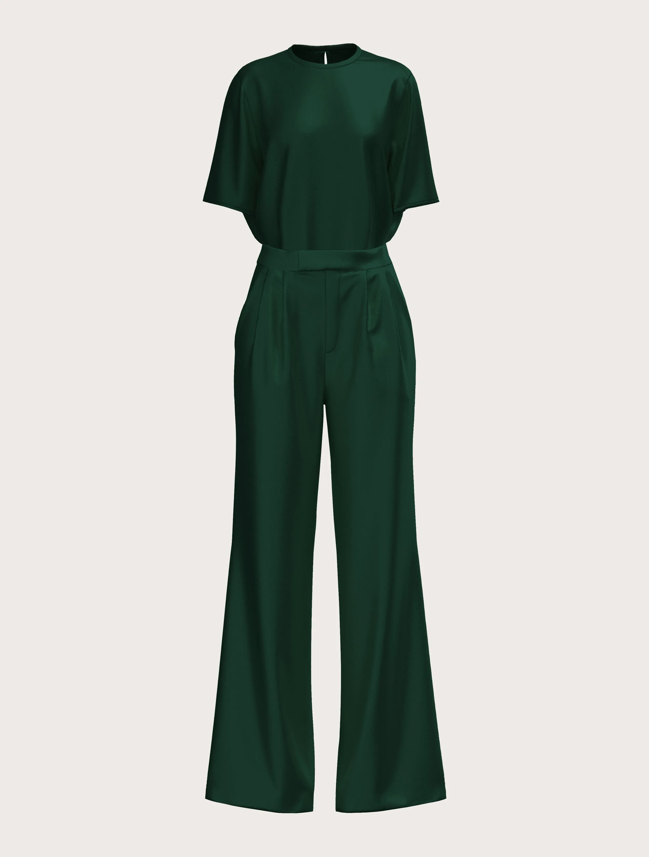 FLARED SATIN SILK TROUSER IN DARK GREEN