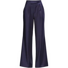 FLARED SATIN SILK TROUSER IN MIDNIGHT BLUE