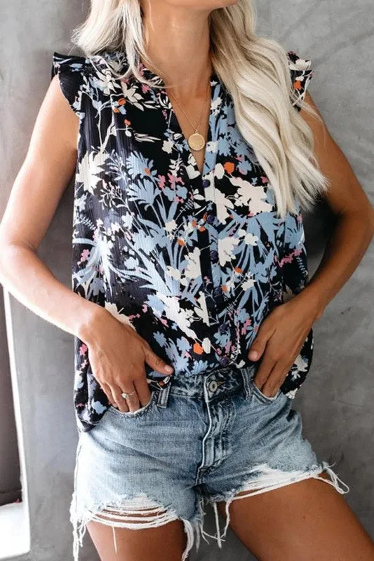 FLORAL PRINT CAP SLEEVE TOP