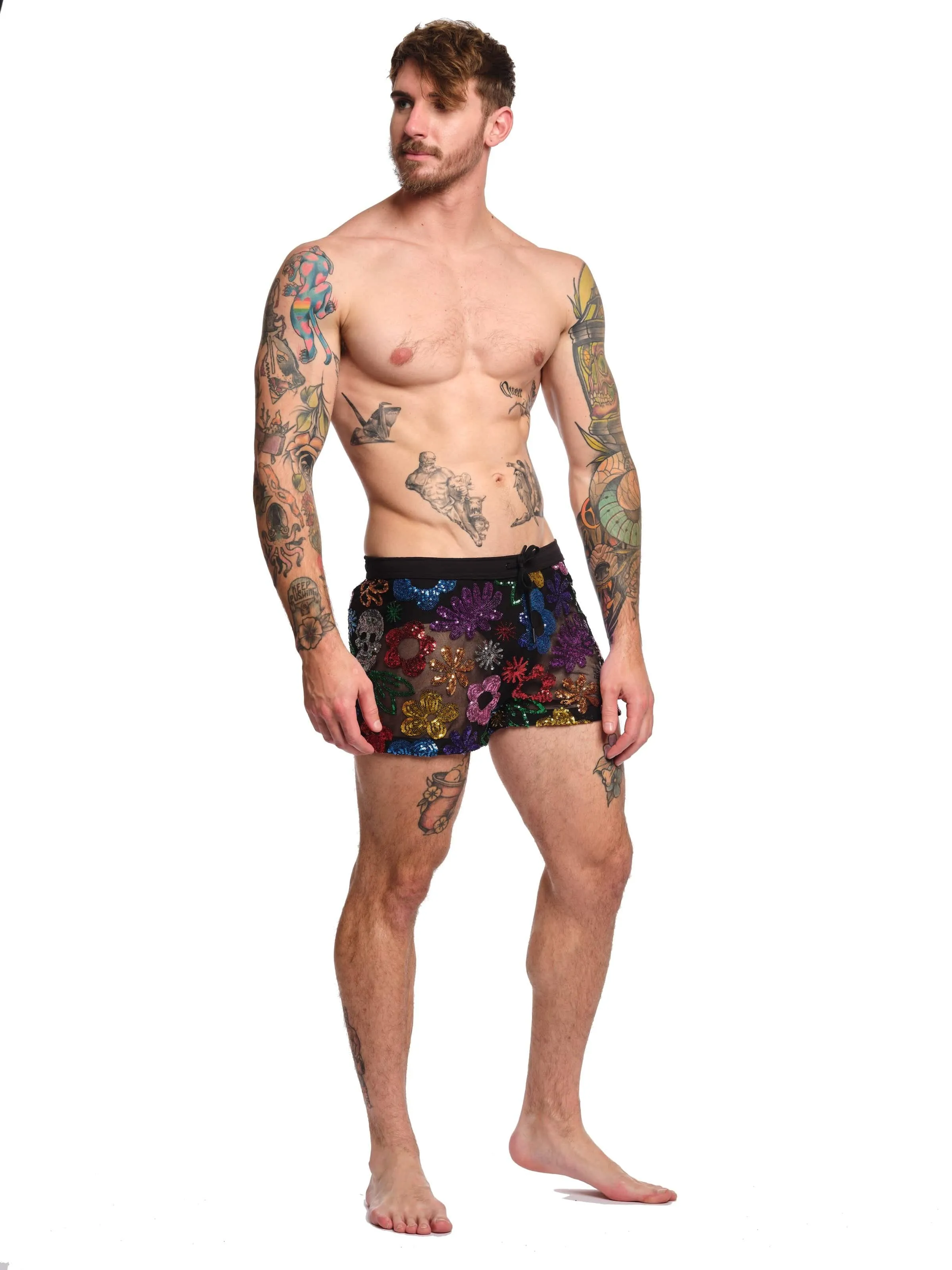 Floral Skull Sequin Short