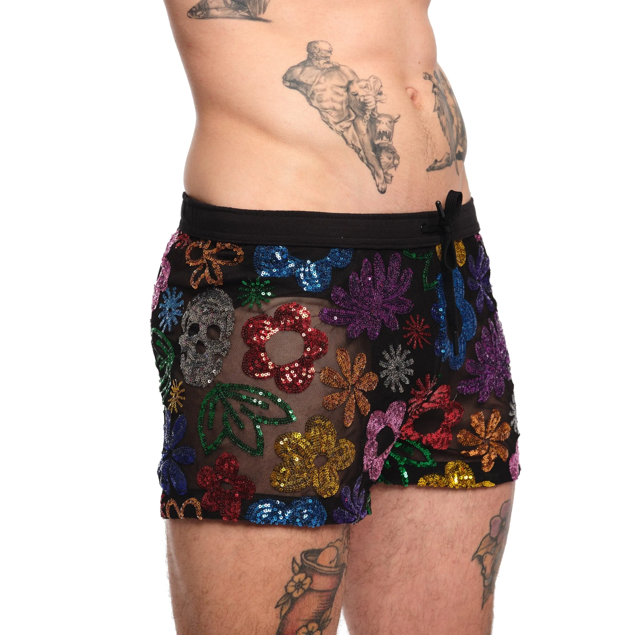 Floral Skull Sequin Short