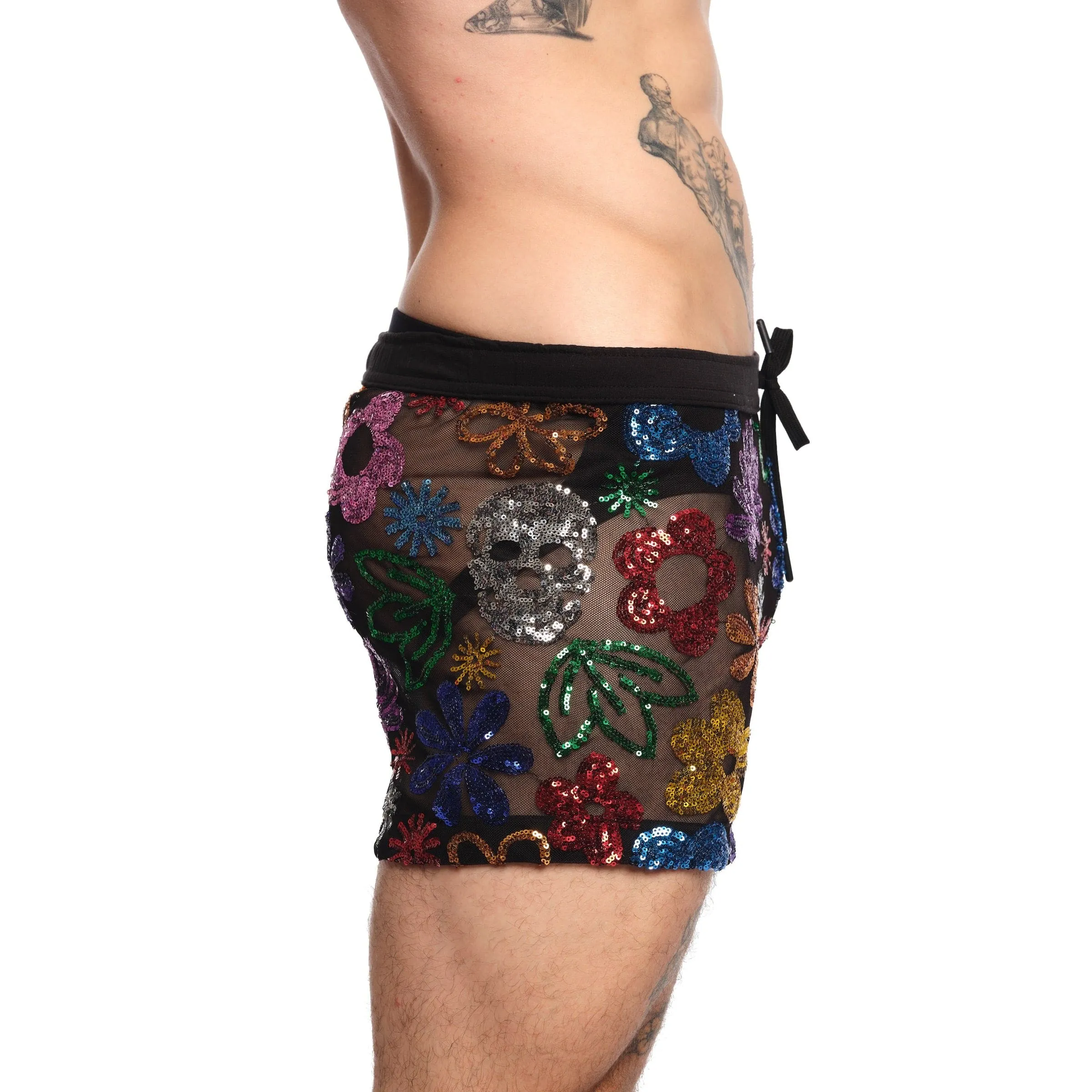 Floral Skull Sequin Short