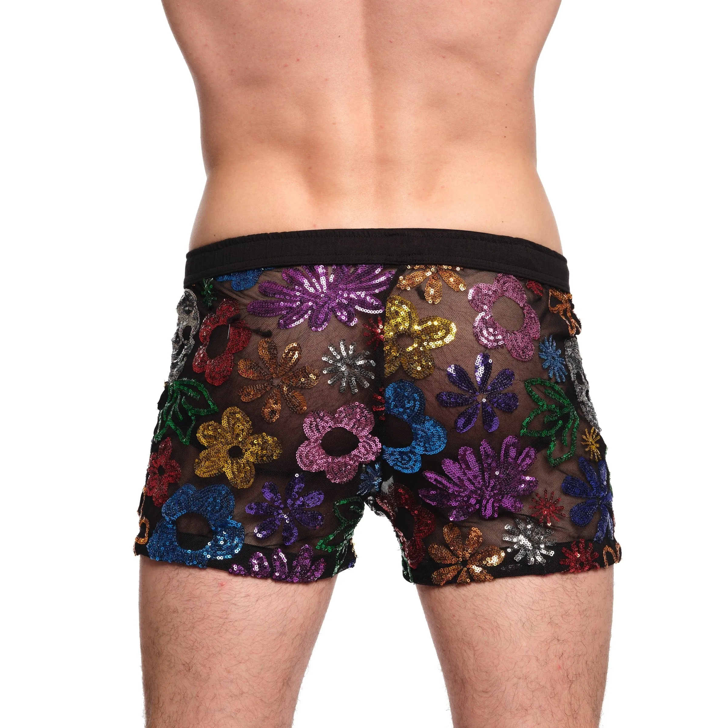 Floral Skull Sequin Short