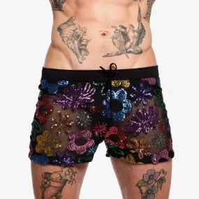 Floral Skull Sequin Short