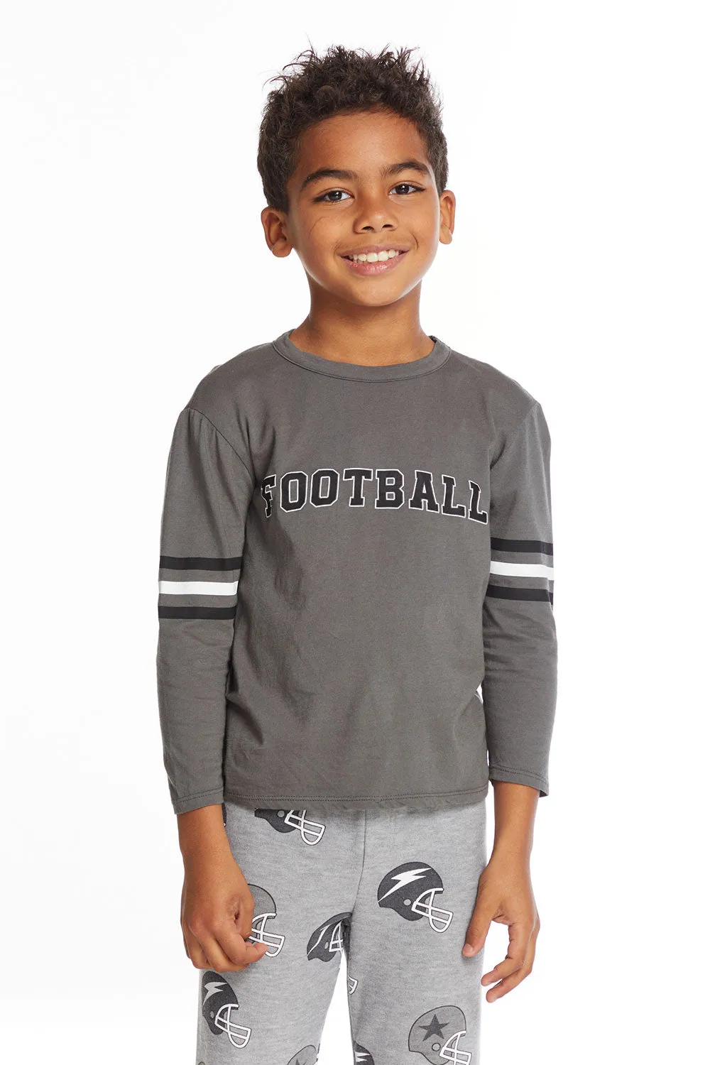 Football Stripes Boys Long Sleeve Crew Neck Tee