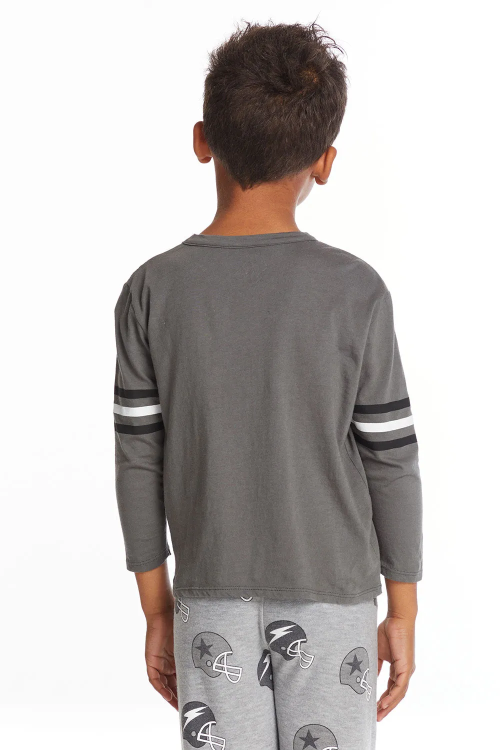 Football Stripes Boys Long Sleeve Crew Neck Tee