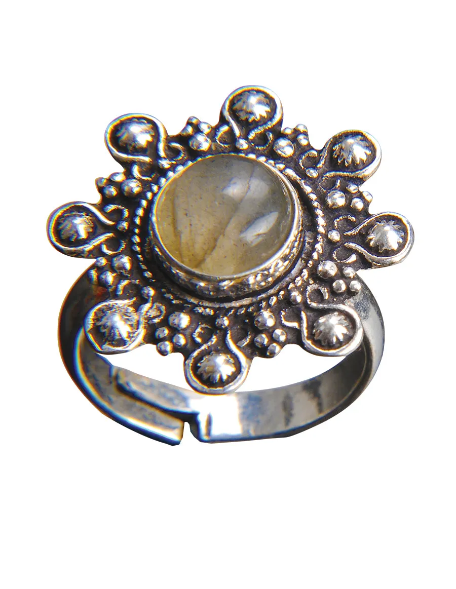 Gemstone Filigree Silver Adjustable Ring