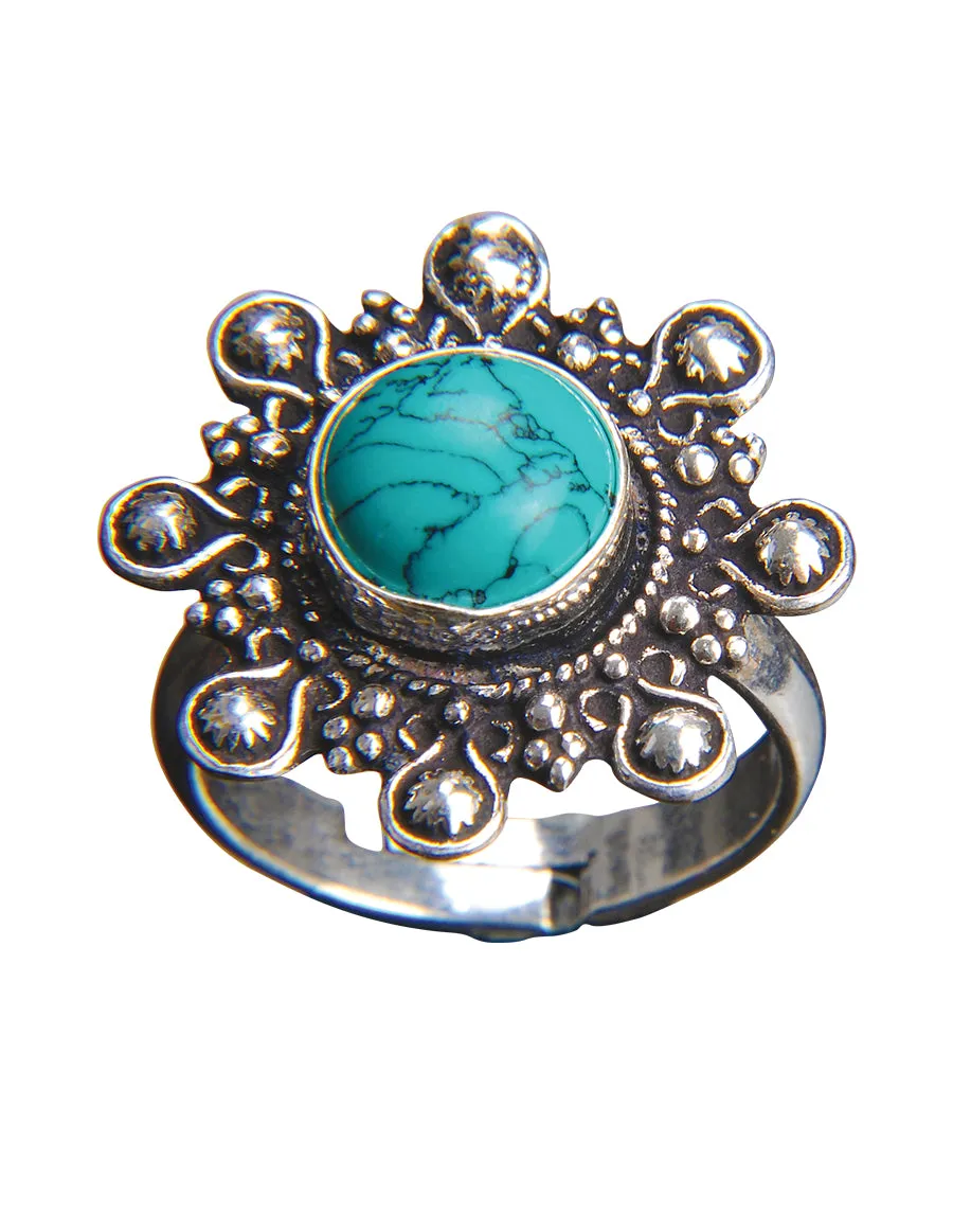 Gemstone Filigree Silver Adjustable Ring