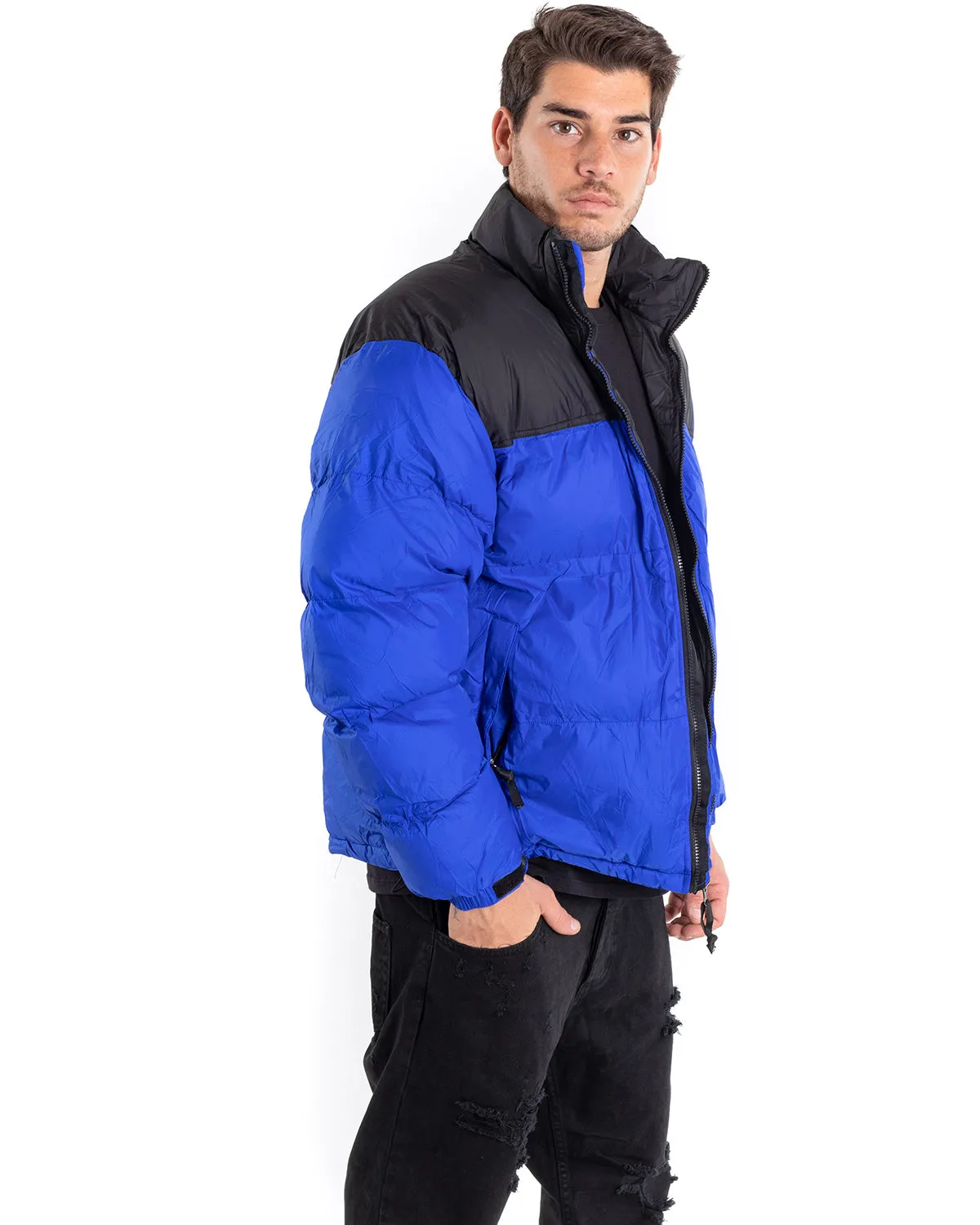 Giubbotto Uomo Bomber Bicolore Nero Blu Royal Puffer Imbottito GIOSAL-G2911A