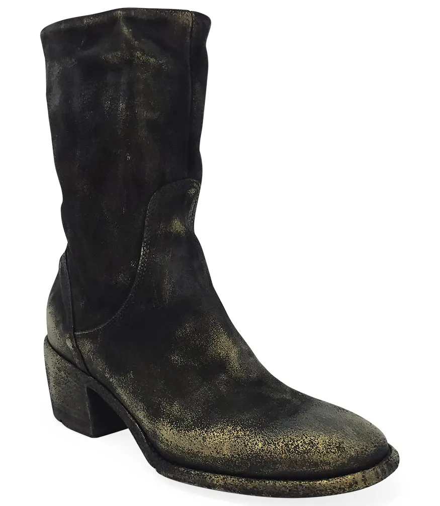 Gold Suede Metallic Mid Calf Boot