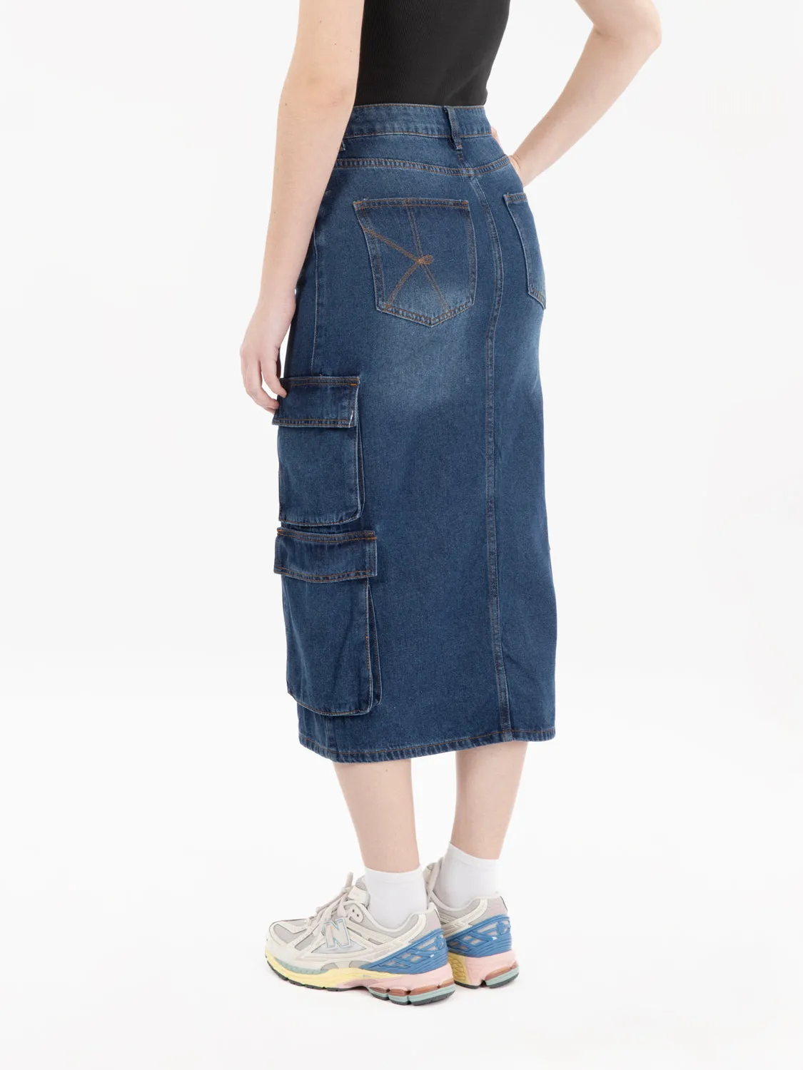 Gonna in denim scuro con spacco