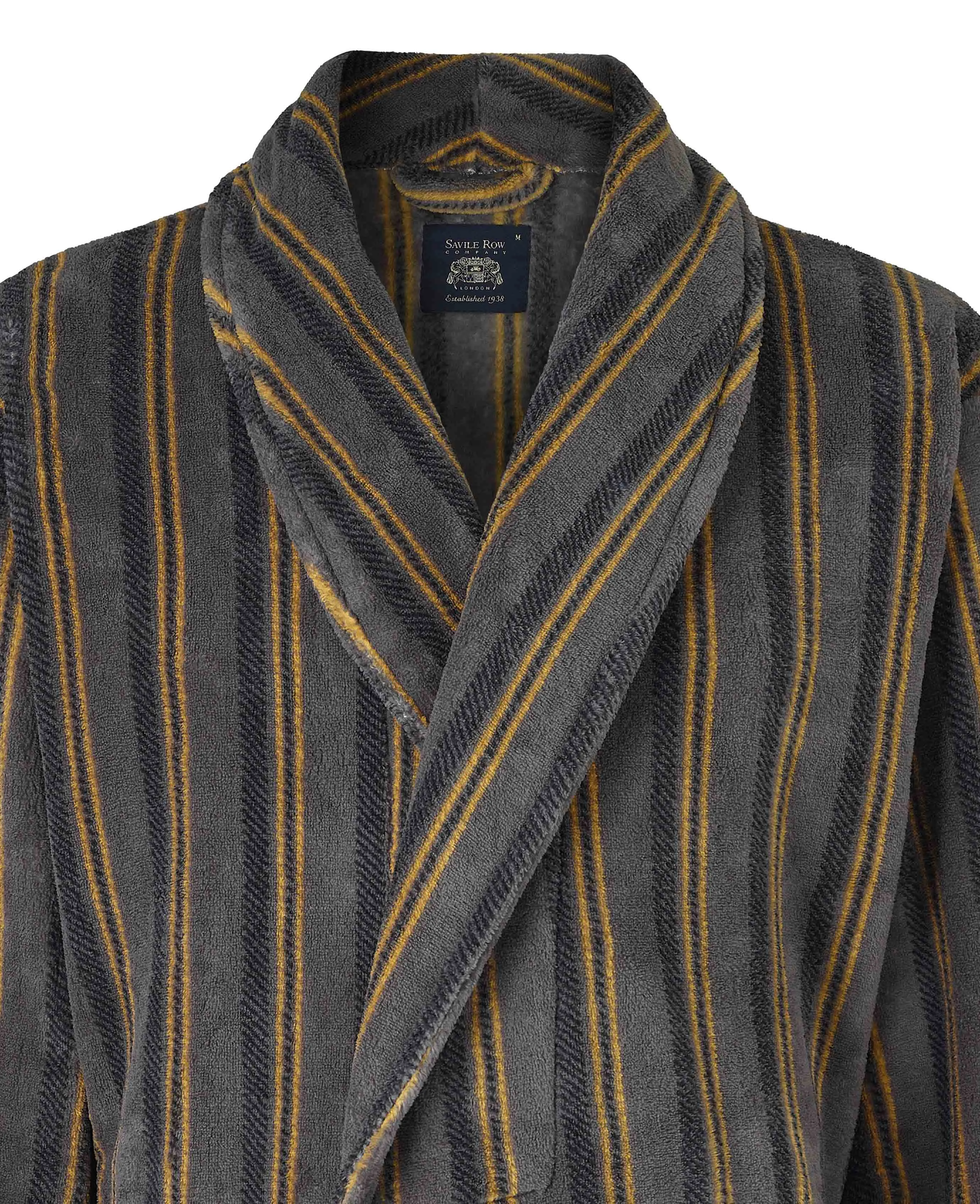 Grey Mustard Stripe Fleece Dressing Gown