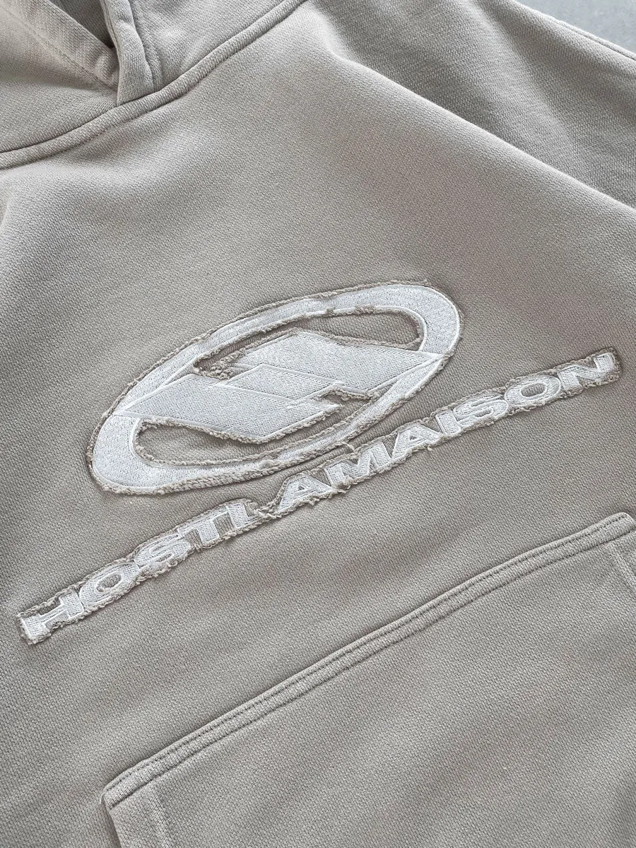 GREY RIPPED LOGO HOODIE