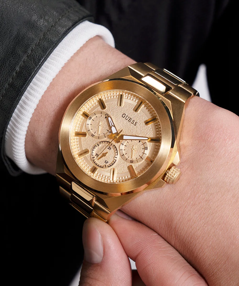 GUESS Mens Gold Tone Multi-function Watch