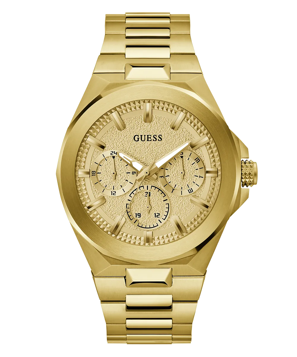 GUESS Mens Gold Tone Multi-function Watch