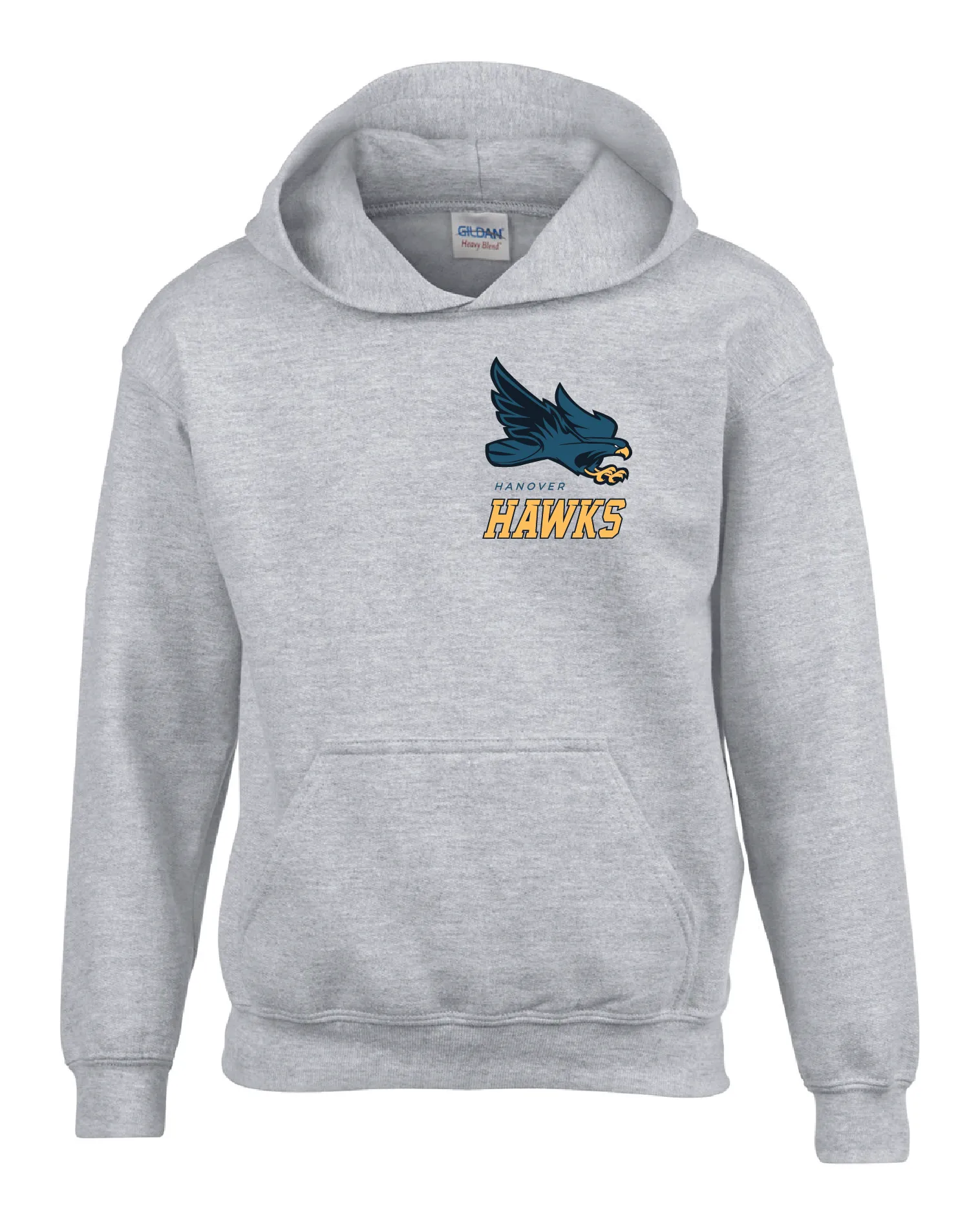 Hanover Gray Hoodie - Flying Hawk Full Front/Left Chest