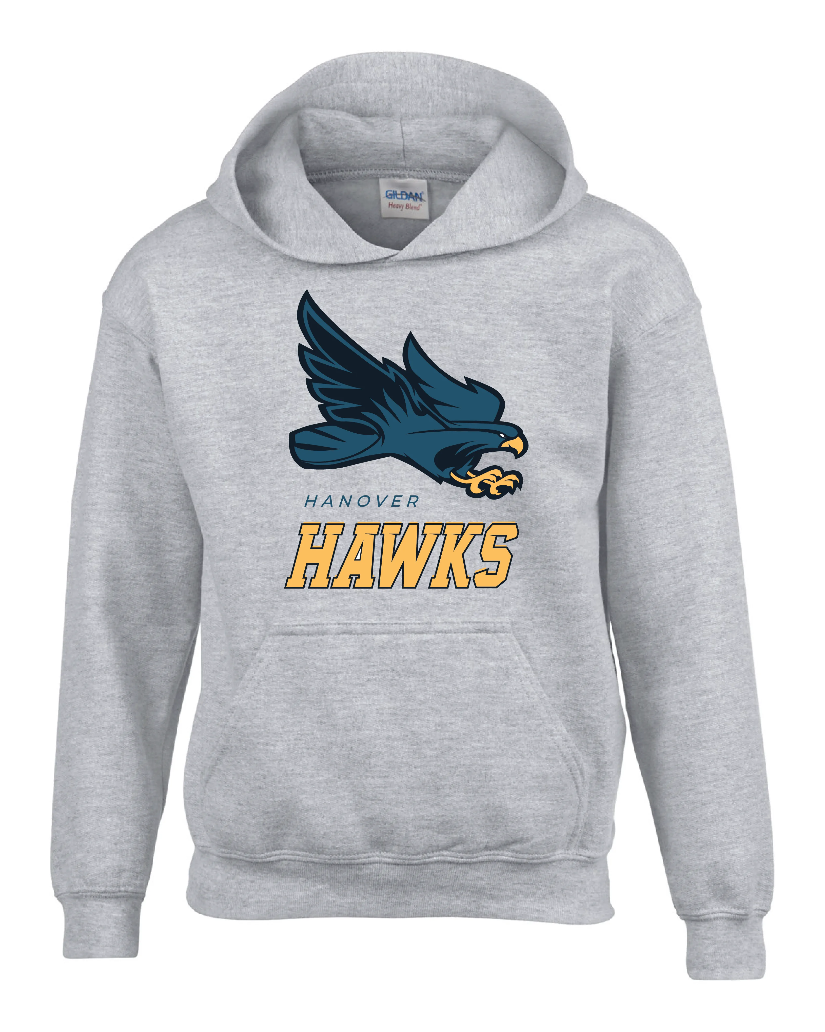 Hanover Gray Hoodie - Flying Hawk Full Front/Left Chest