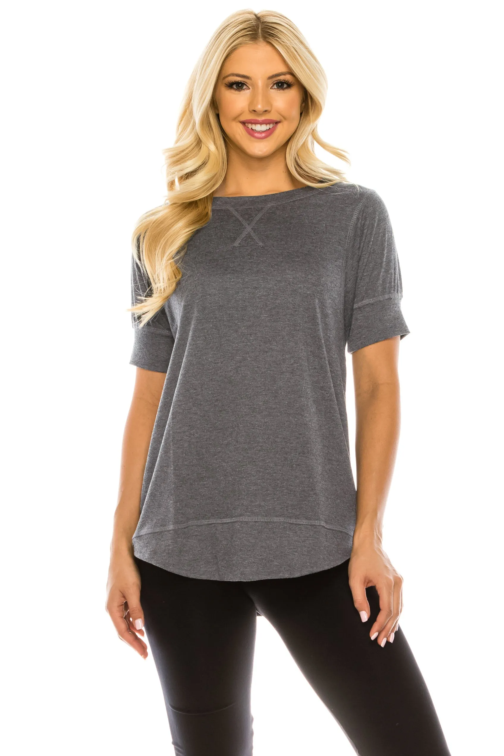 Haute Edition Casual Loose Fit Raglan Cross Stitch Comfy Tees. Plus Sizes Available