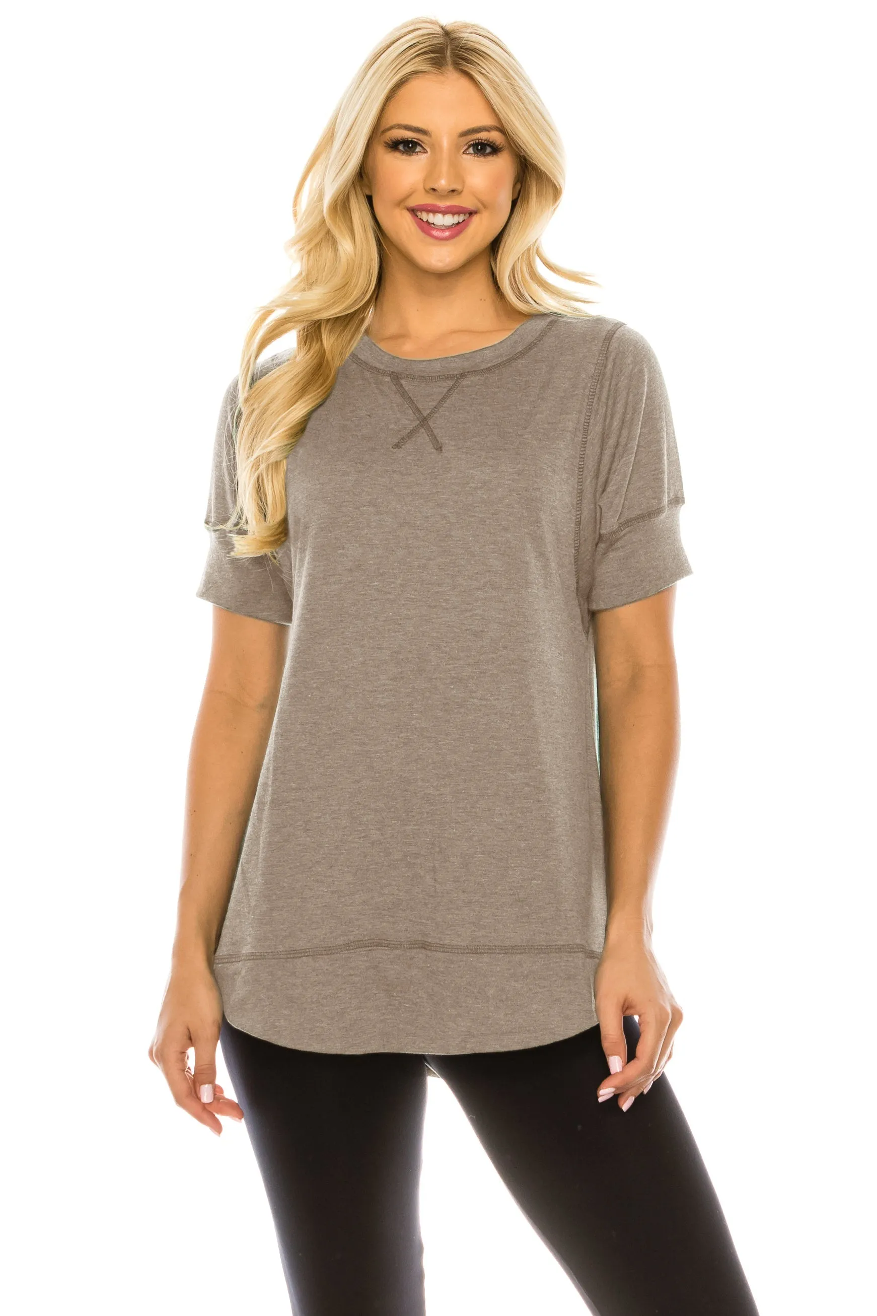 Haute Edition Casual Loose Fit Raglan Cross Stitch Comfy Tees. Plus Sizes Available