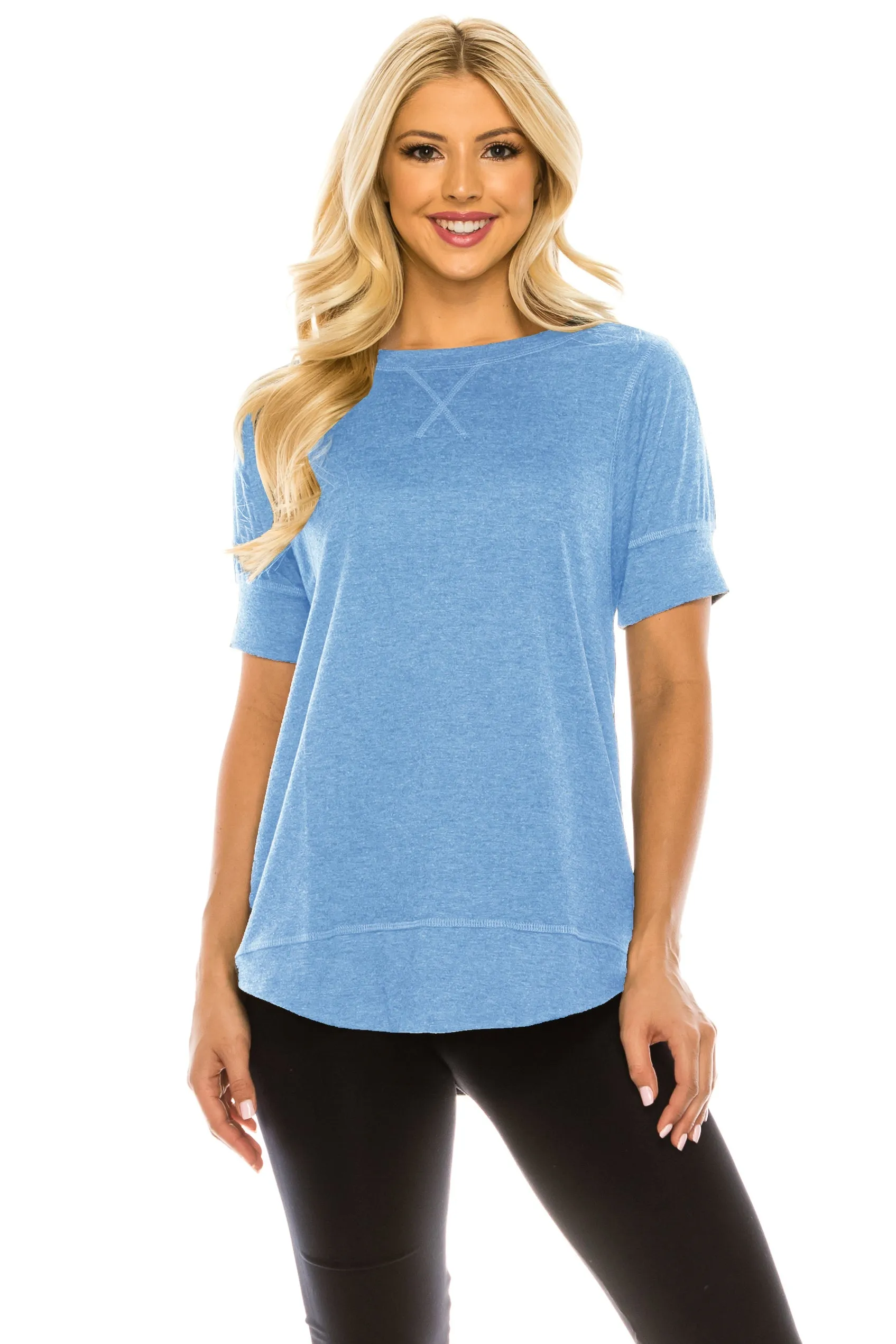 Haute Edition Casual Loose Fit Raglan Cross Stitch Comfy Tees. Plus Sizes Available