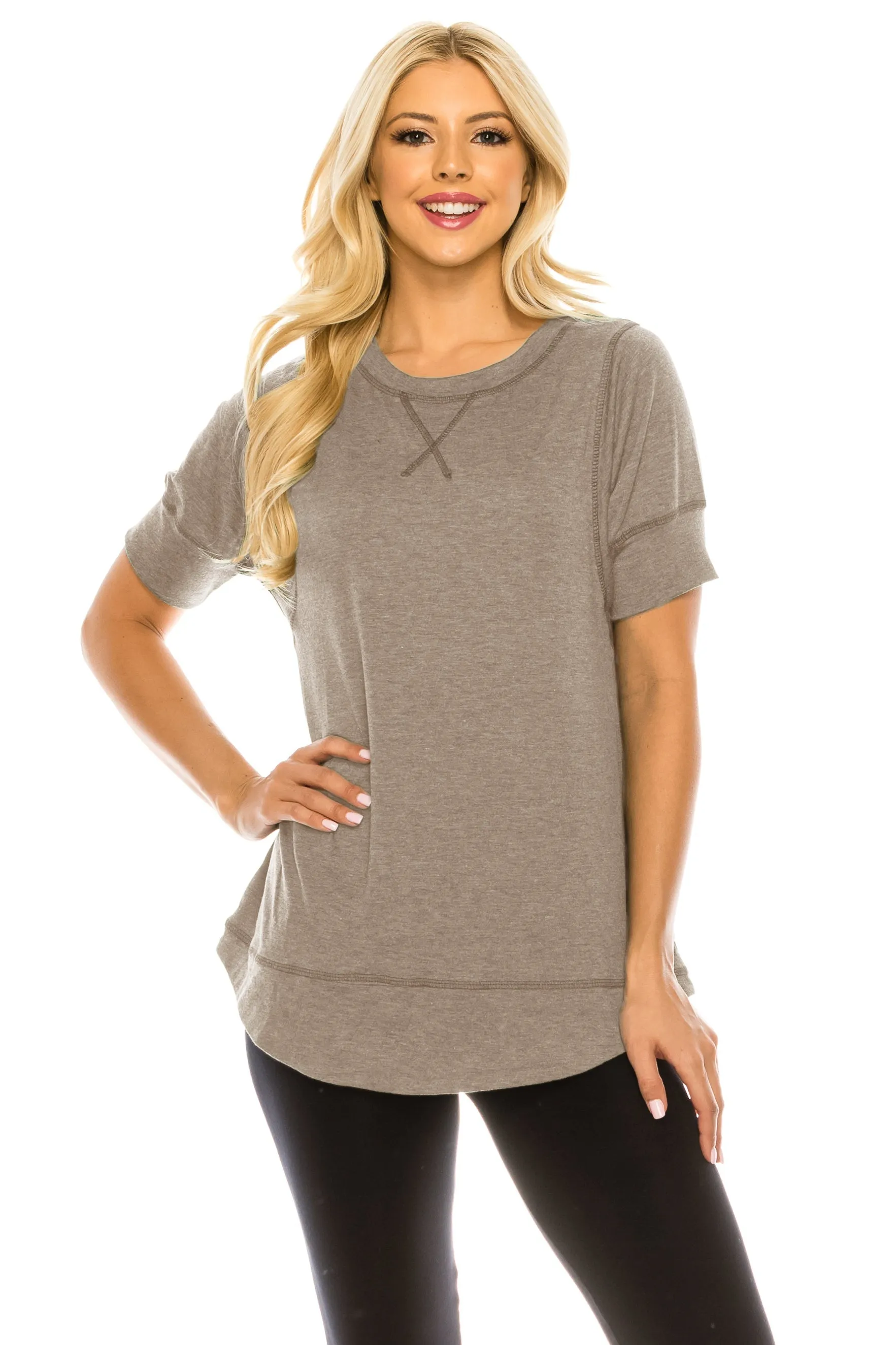 Haute Edition Casual Loose Fit Raglan Cross Stitch Comfy Tees. Plus Sizes Available