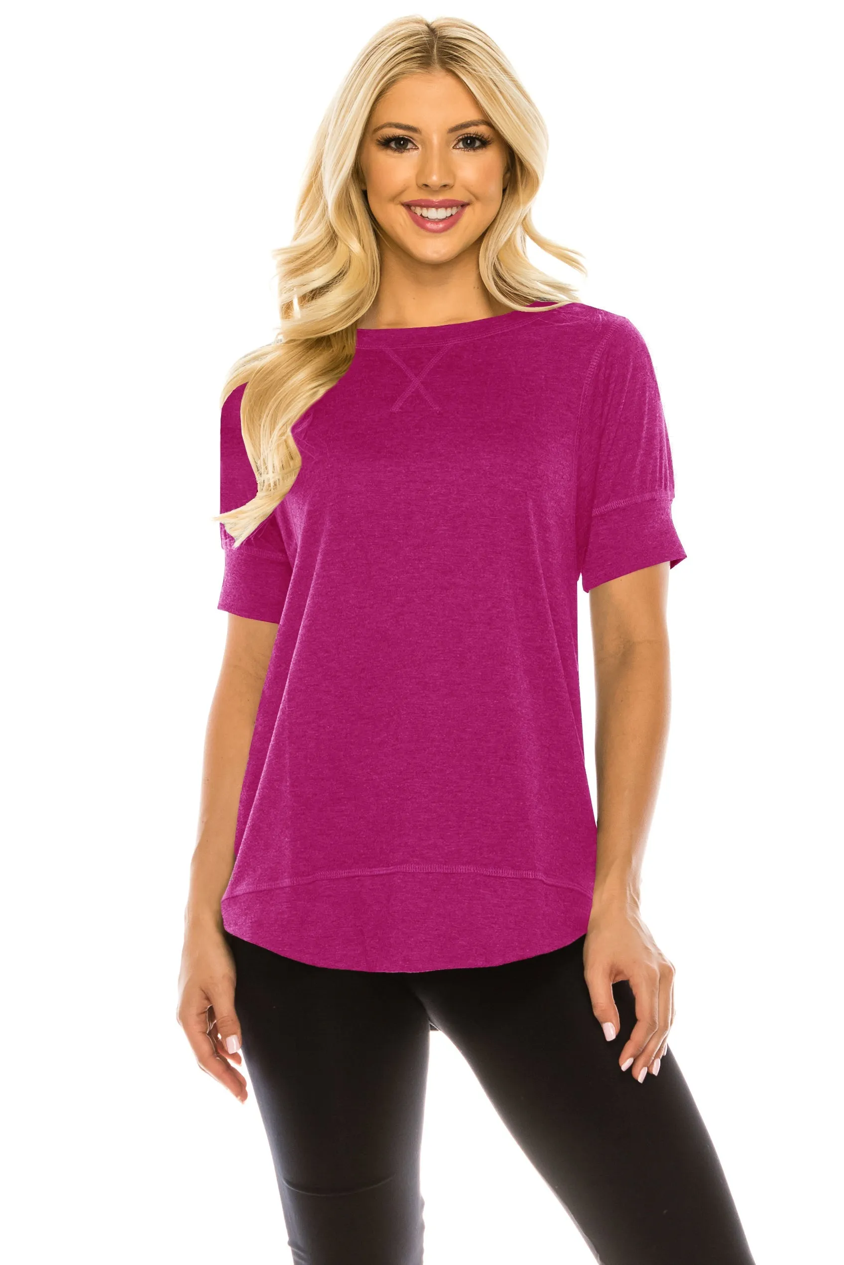 Haute Edition Casual Loose Fit Raglan Cross Stitch Comfy Tees. Plus Sizes Available