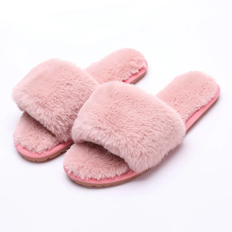 Haute Edition Women's Faux Fur Slide On House Slippers