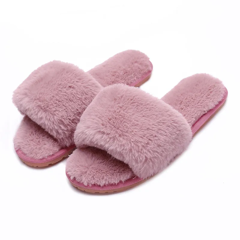 Haute Edition Women's Faux Fur Slide On House Slippers