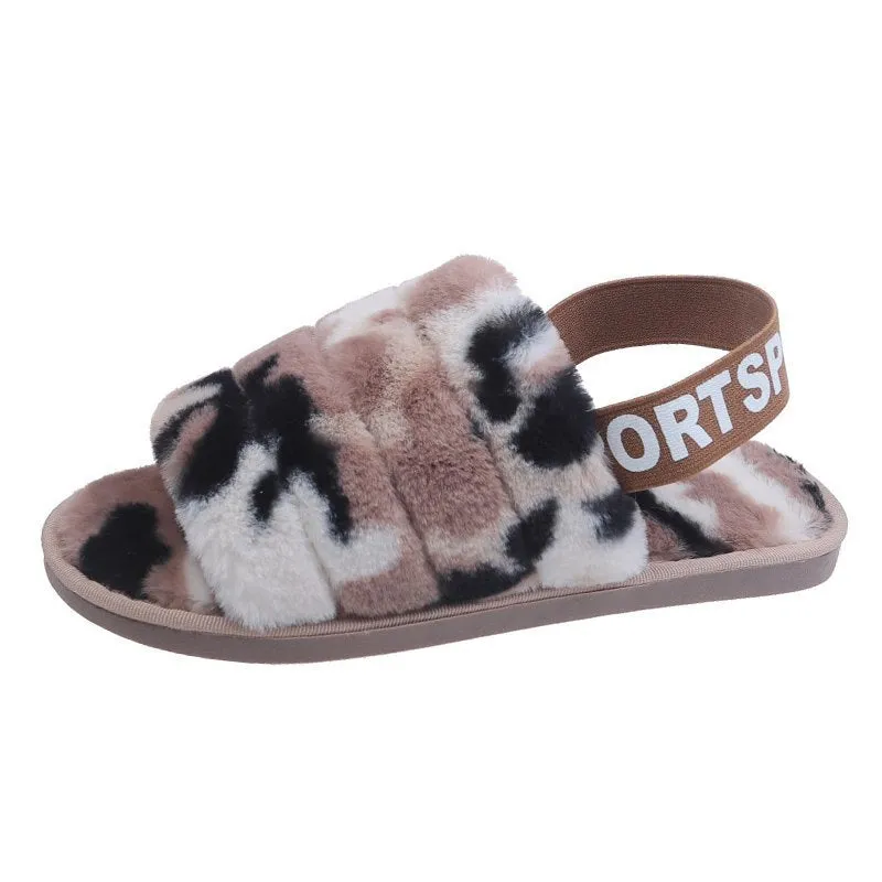 Haute Edition Women's Open Toe Furry House Slippers with Elastic Strap