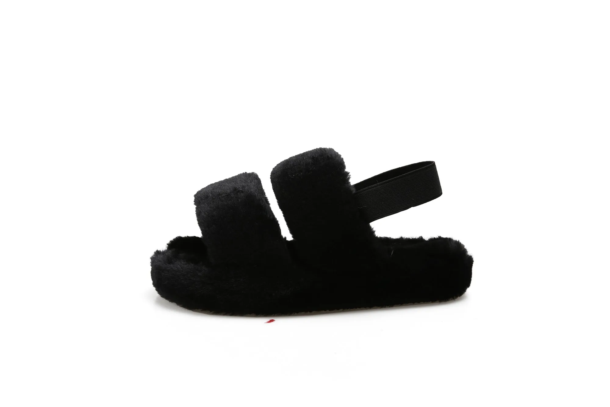 Haute Edition Women's Open Toe Furry House Slippers with Elastic Strap