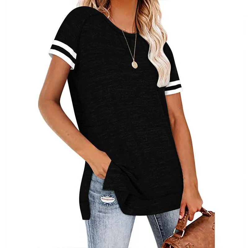 Haute Edition Women's Side Slit Varsity Stripe T-Shirt