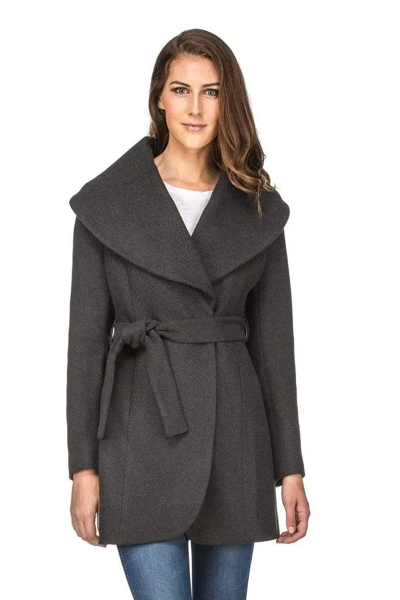 Haute Edition Women's Wool Blend Shawl Collar Wrap Coat