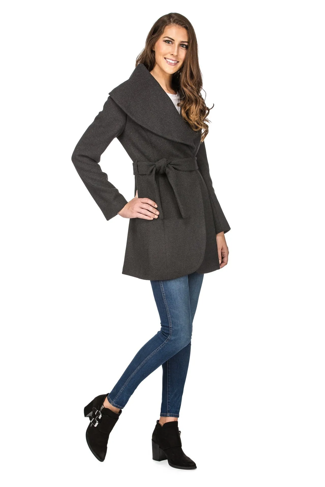 Haute Edition Women's Wool Blend Shawl Collar Wrap Coat