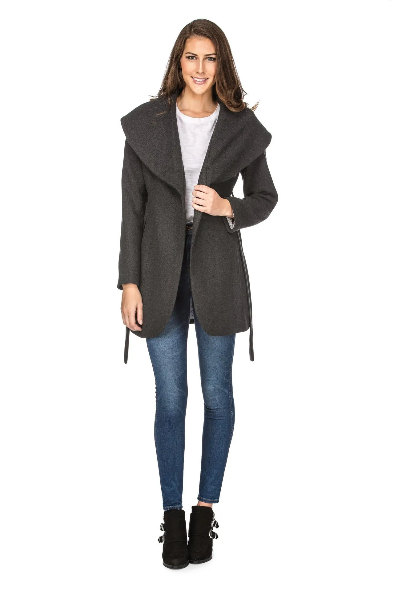 Haute Edition Women's Wool Blend Shawl Collar Wrap Coat