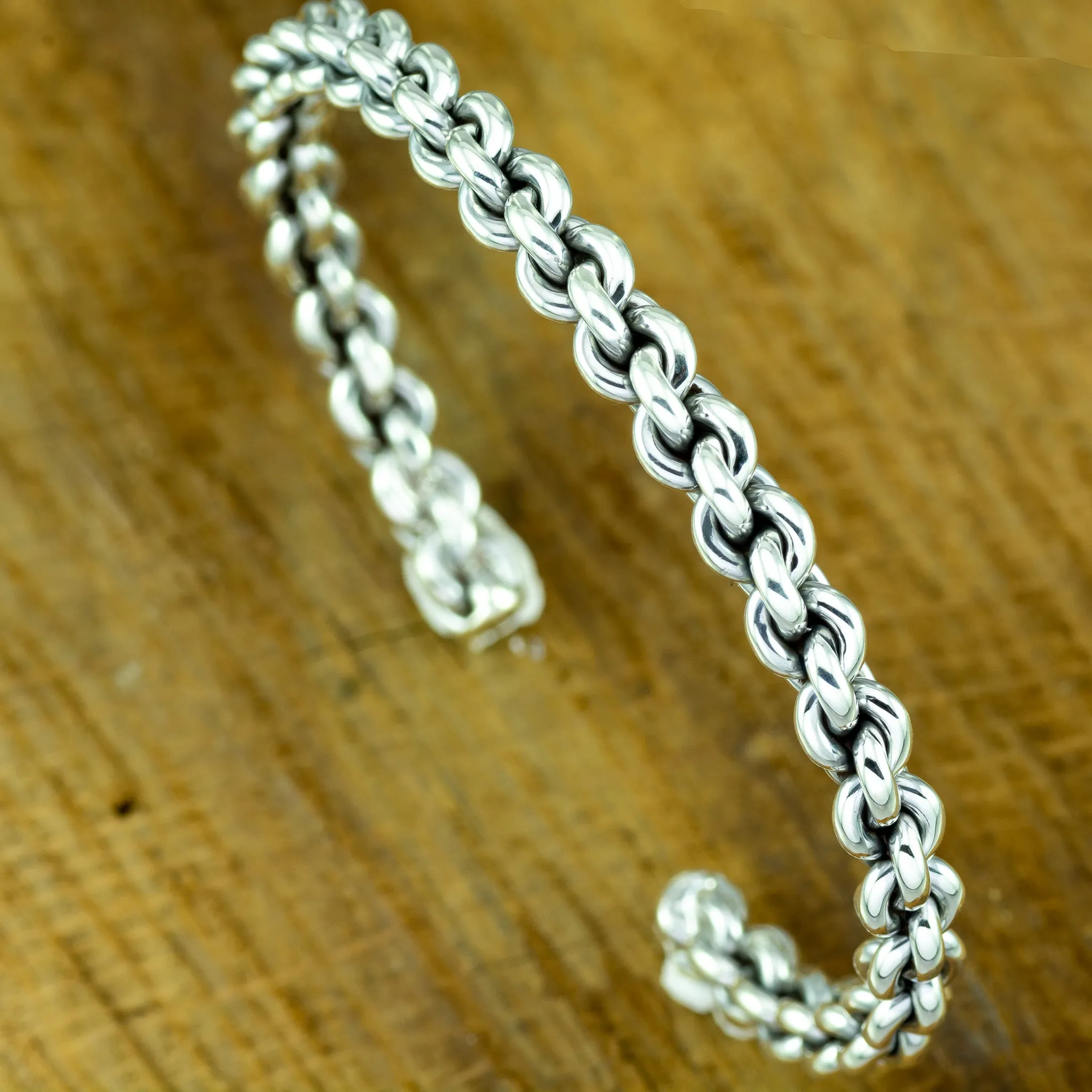 Heavy Chain Style Bangle, 925 Sterling Silver